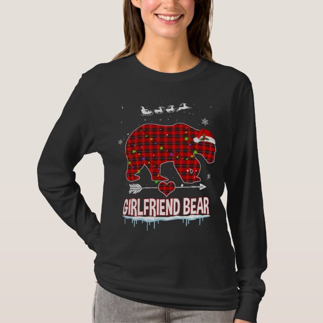 Red Plaid Buffalo Girlfriend Bear Christmas Pajama T-Shirt (Front)