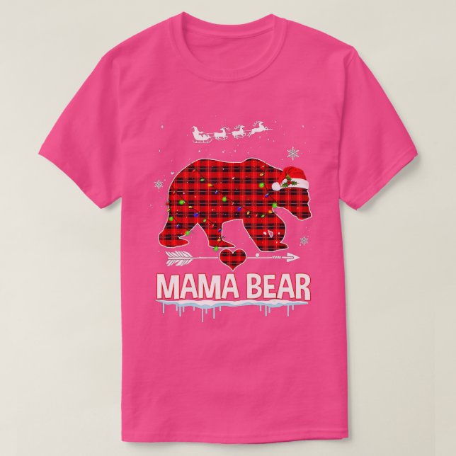 Red Plaid Buffalo Mama Bear Christmas Pajamas Fami T-Shirt (Design Front)