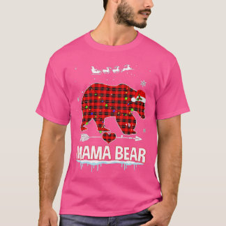 Red Plaid Buffalo Mama Bear Christmas Pajamas Fami T-Shirt