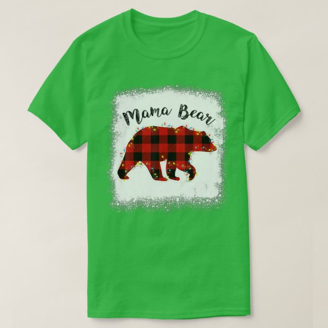 Red Plaid Buffalo Mama Bear Christmas Pajamas Fami T-Shirt (Design Front)
