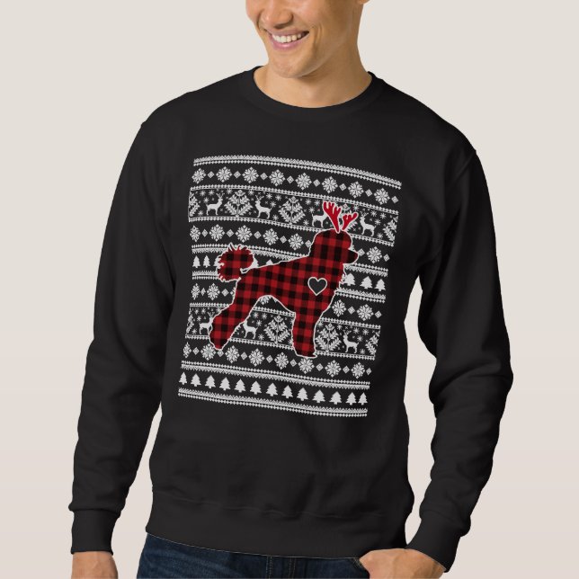 Red Plaid Buffalo Poodle Dog Christmas Pajamas Xma Sweatshirt (Front)