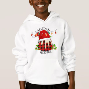 Red Plaid Buffalo Santa Christmas Pudding Kids Hoodie