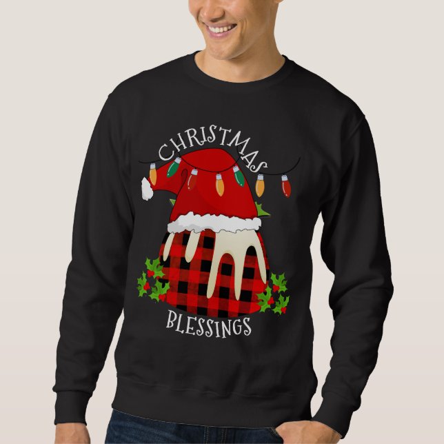 Red Plaid Buffalo Santa Christmas Pudding Sweatshirt (Front)