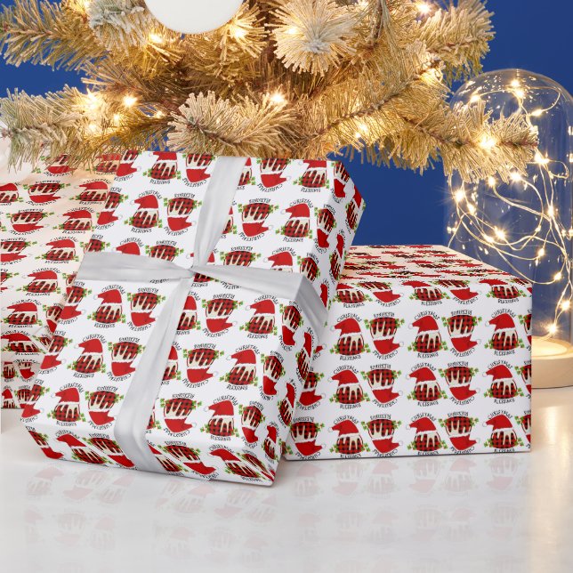 Red Plaid Buffalo Santa Christmas Pudding Wrapping Paper (Holidays)