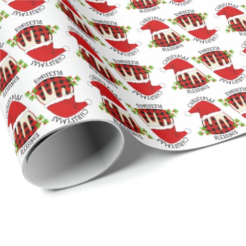 Red Plaid Buffalo Santa Christmas Pudding Wrapping Paper