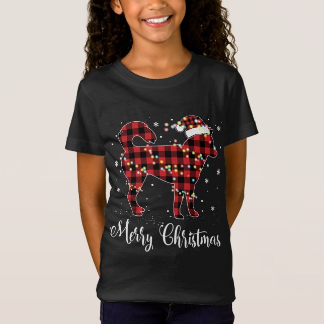 Red Plaid Buffalo Siberian Husky Merry Christmas P T-Shirt (Front)