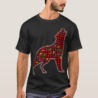 Red Plaid Buffalo wolf Christmas Pajamas T-Shirt