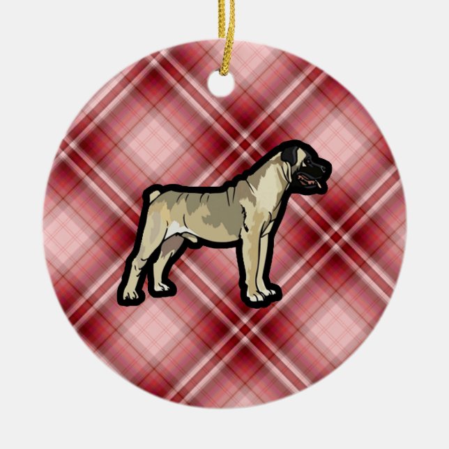 Red Plaid Bullmastiff Ceramic Ornament (Front)