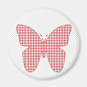 Red Plaid Butterfly on Polka Dot Magnet