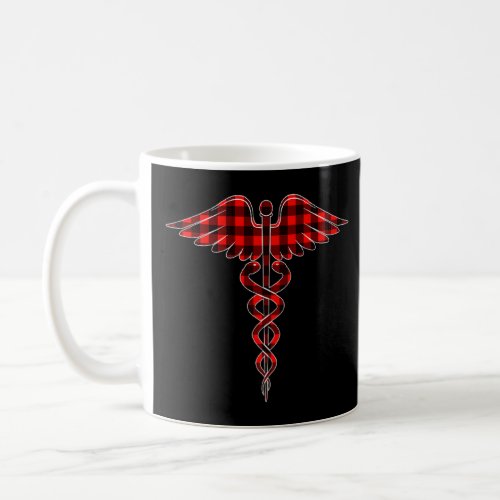 Red Plaid Caduceus Medical Symbol Buffalo Matching Coffee Mug