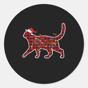 Red Plaid Cat Christmas Pajamas Family Cat Xmas Li Classic Round Sticker