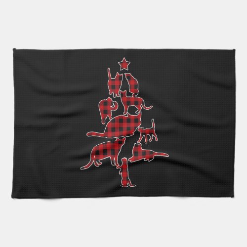 Red Plaid Cat Christmas Tree Pajamas Family Cat Xm Kitchen Towel