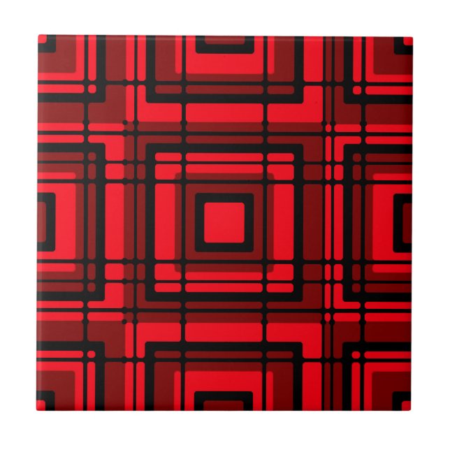 Red Plaid Ceramic Tile (Front)