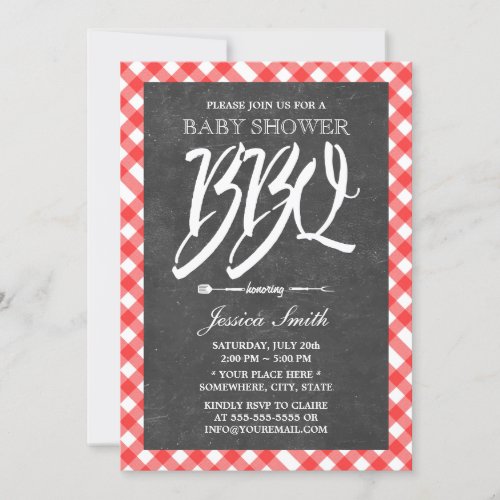 Red Plaid  Chalkboard Baby Shower BBQ Party Invitation