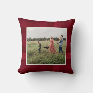 Red Plaid Check Pattern Rustic Custom Photo Throw Pillow