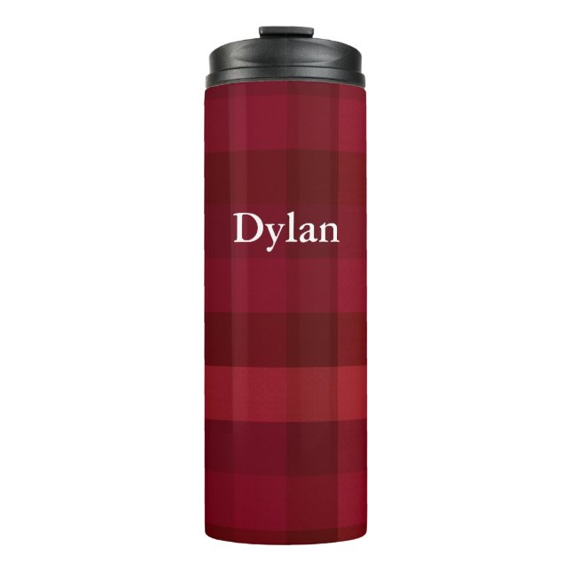 Red Plaid Check Pattern Rustic Personalized Thermal Tumbler (Front)