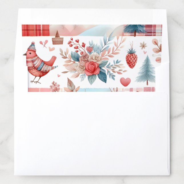 Red Plaid Checkered Pattern Christmas Tree Green Envelope Liner (In Envelope)