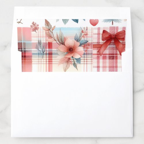 Red Plaid Checkered Pattern Ribbon Bow Flowers Envelope Liner