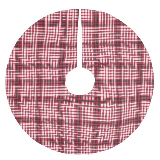 Red Plaid Checkered Tartan Texture Brushed Polyester Tree Skirt (Front)