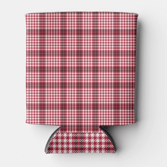 Red Plaid Checkered Tartan Texture Can Cooler (Front)