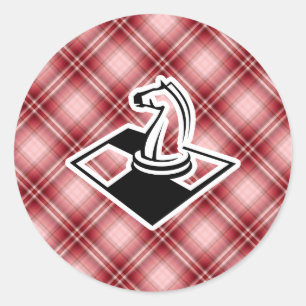 Red Plaid Chess Classic Round Sticker