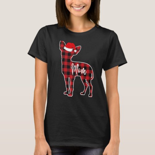 Red Plaid Chihuahua Mom Santa Hat Christmas Pajama T_Shirt