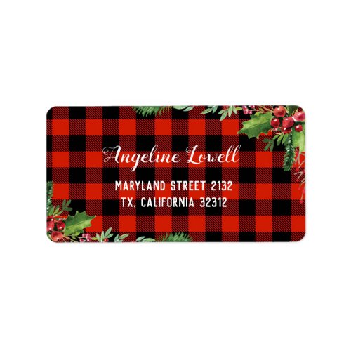 Red Plaid Christmas Address Label