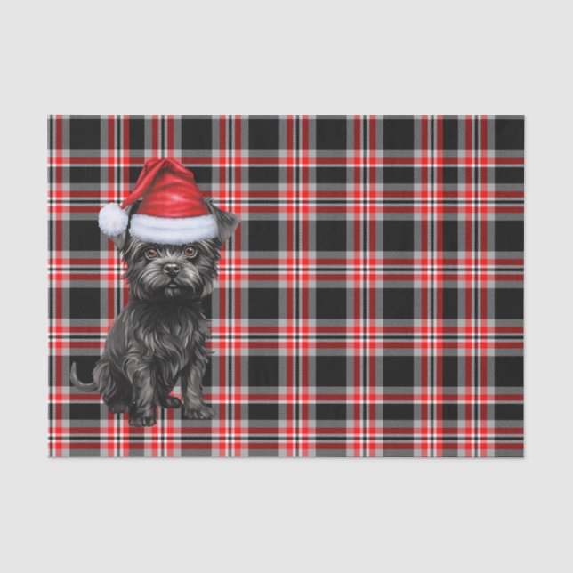 Red Plaid Christmas Affenpinscher Dog Holiday Tissue Paper (Front)