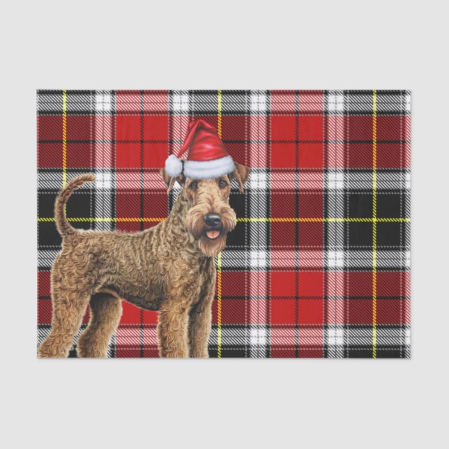 Red Plaid Christmas Airedale Terrier Dog Holiday Tissue Paper (Front)