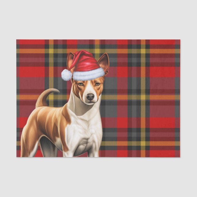 Red Plaid Christmas Basenji Dog Holiday Tissue Paper (Front)