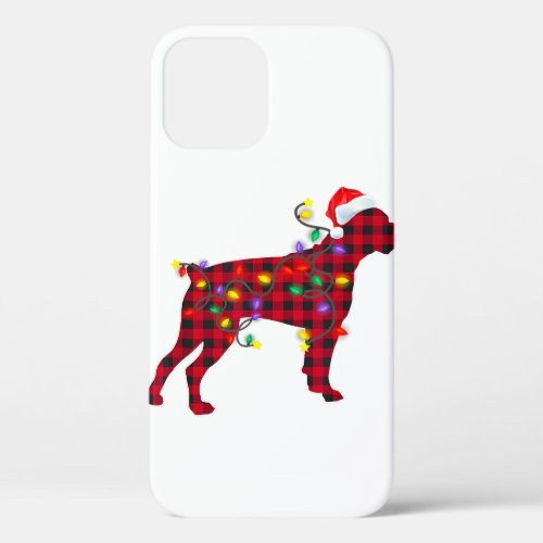 Red Plaid Christmas Boxer Dog Santa Hat Gift iPhone 12 Case