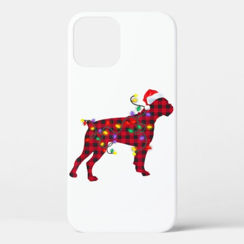 Red Plaid Christmas Boxer Dog Santa Hat Gift iPhone 12 Pro Case