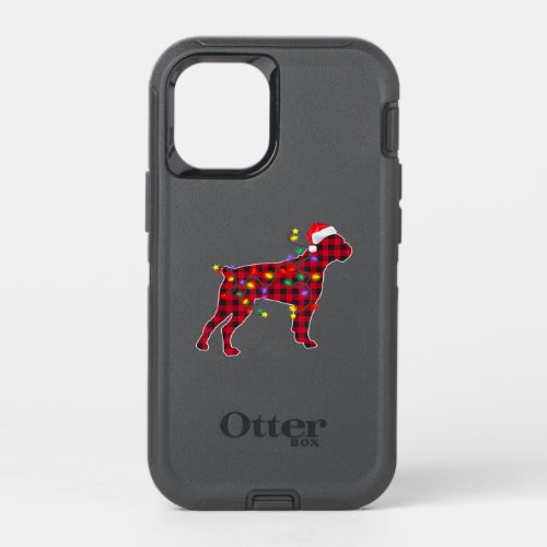 Red Plaid Christmas Boxer Dog Santa Hat Gift OtterBox Defender iPhone 12 Mini Case