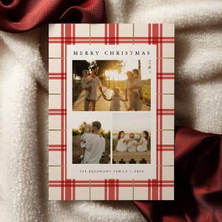 Red Plaid Christmas Card with Photo