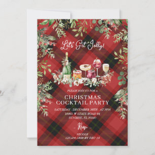 Red Plaid Christmas Cocktails Lets Get Jolly  Invitation