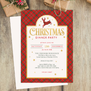 Red Plaid Christmas Dinner Party Holiday Invite