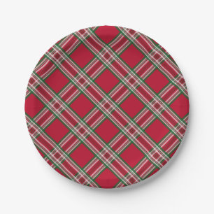 Red Plaid Christmas Dinner Party Paper Plates