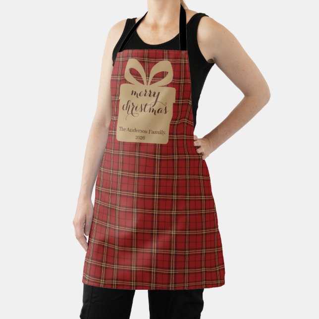 Red Plaid Christmas Festive Pattern -  Apron (Insitu)