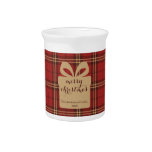 Red Plaid Christmas Festive Pattern -  Beverage Pitcher