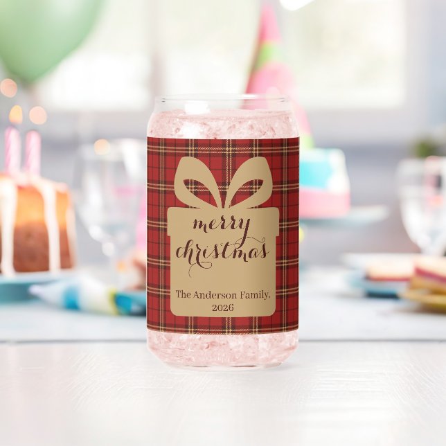Red Plaid Christmas Festive Pattern -  Can Glass (Insitu (Birthday))