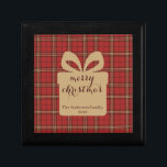 Red Plaid Christmas Festive Pattern -  Gift Box<br><div class="desc">Store treasured items in seasonal style with this wooden jewelry keepsake box featuring a classic red plaid tartan design and festive bow accent. Perfect for holding jewelry, small gifts, holiday mementos, and keepsakes. This charming box makes a thoughtful Christmas gift for her, friends, family, coworkers, bridesmaids, or holiday hosts. Customize...</div>