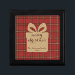 Red Plaid Christmas Festive Pattern -  Gift Box<br><div class="desc">Store treasured items in seasonal style with this wooden jewelry keepsake box featuring a classic red plaid tartan design and festive bow accent. Perfect for holding jewelry, small gifts, holiday mementos, and keepsakes. This charming box makes a thoughtful Christmas gift for her, friends, family, coworkers, bridesmaids, or holiday hosts. Customize...</div>