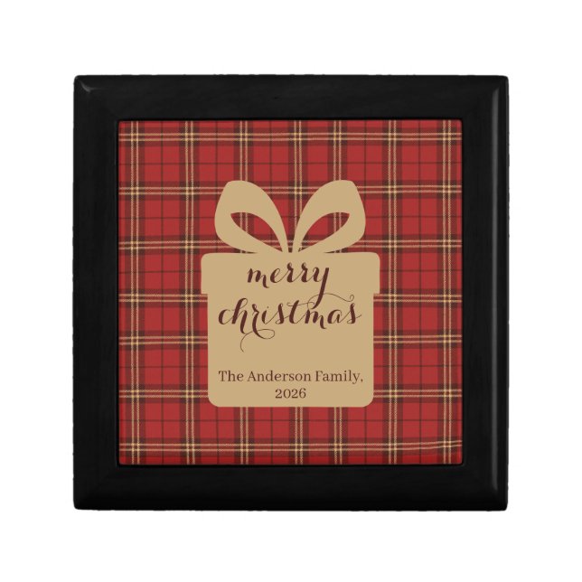 Red Plaid Christmas Festive Pattern -  Gift Box (Front)