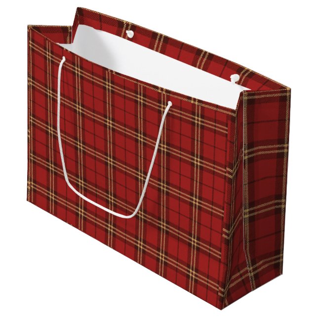 Red Plaid Christmas Festive Pattern -  Large Gift Bag (Front Angled)