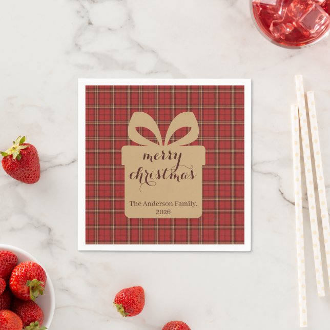 Red Plaid Christmas Festive Pattern -  Napkins (Insitu)