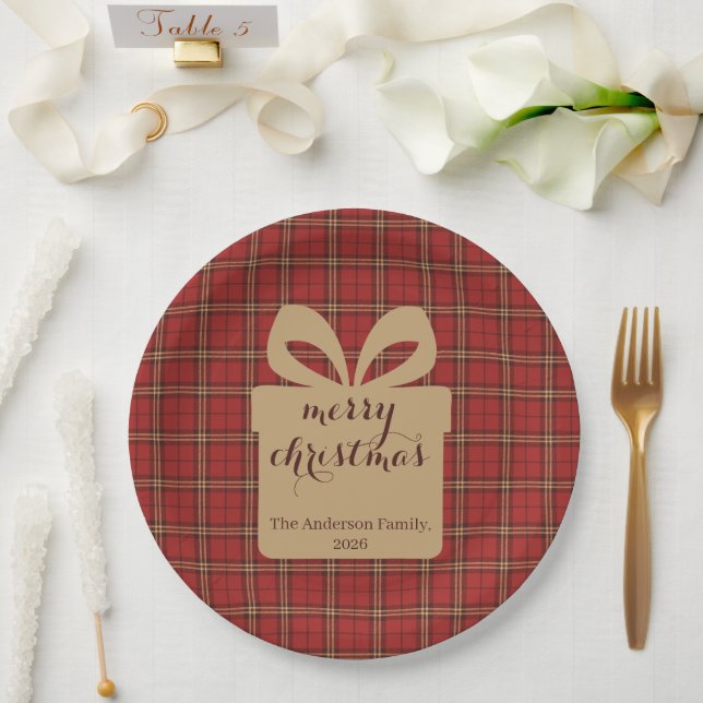 Red Plaid Christmas Festive Pattern -  Paper Plates (Wedding)