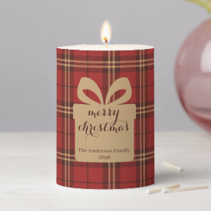 Red Plaid Christmas Festive Pattern -  Pillar Candle