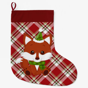 Red Plaid Christmas Fox Stocking