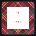 Red plaid Christmas gift to from holiday Square Sticker<br><div class="desc">A colorful and festive plaid make this simple to and from gift label the perfect touch for all your Christmas gifts. With its rich festive red, it coordinates perfectly with the Lea Delaveris Design merry and bright plaid collection of holiday cards, gifts and decor. This Christmas gift label has a...</div>