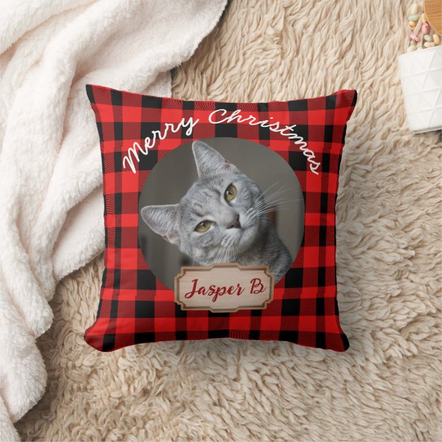 Red Plaid christmas holiday For Pets cat Photo  Throw Pillow (Blanket)